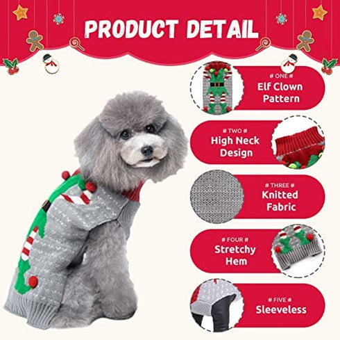 DOGGYZSTYLE Dog Cat Ugly Christmas Sweater Boy Girl Xmas Pet Clothes Holiday Puppy Costume New Year Gifts for Small Medium Large Dogs Outfits (XXS, Grey Elf)
