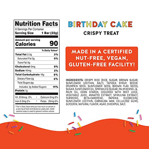 Blake’s Seed Based Crispy Treats – Birthday Cake (6 Count), Nut Free, Gluten Free, Dairy Free & Vegan, Healthy Snacks for Kids or Adults, School Safe, Low Calorie Organic Soy Free Snack