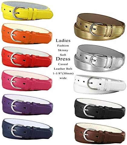 188 Women's Belts Ladies Fashion Skinny Soft Dress Casual Leather Belt 1-1/8" (30mm) wide