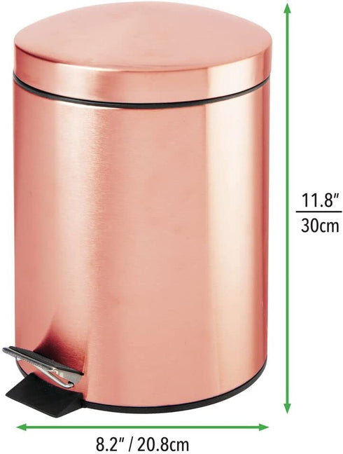 mDesign Modern 1.3 Gallon Round Small Metal Step Trash Can Wastebasket, Garbage Container Bin - for Bathroom, Powder Room, Bedroom, Kitchen, Craft Room, Office - Removable Liner Bucket - Rose Gold