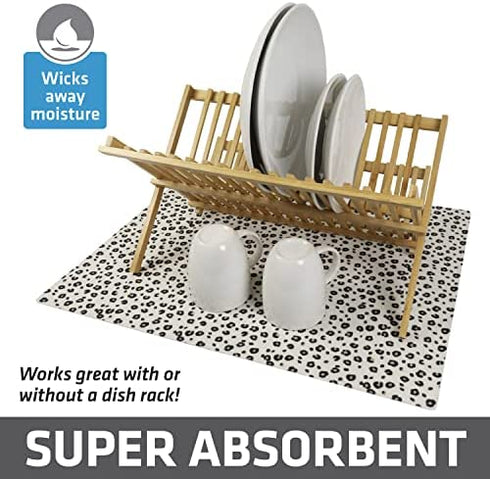Drymate XL Dish Drying Mat, Oversized (19”x24”), Low-Profile, Super Absorbent, Quick Dry Fabric, Waterproof & Slip-Resistant, for Kitchen Counter, Trimmable, Machine Washable (USA Made)(Leopard)