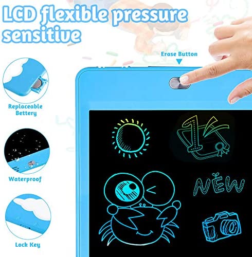 TEKFUN Toddler Toys for Boys 3 4 5 6 7 Year Old, 8.5" LCD Writing Tablet Doodle Board, Color Drawing Pad for Kids Doodle Board , Educational Boys Gifts Toys for 3-8 Year Old Girls Boys (Blue Dinosaur)