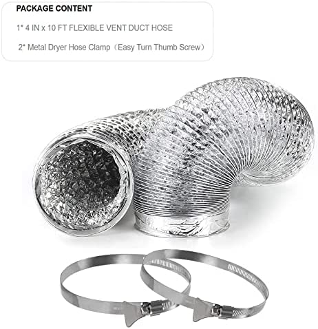 Universal Dryer Vent Hose 10 ft 4 inch with 2 Stainless Steel Clamp, Flexible Aluminum Dryer Duct Hose for Tight Space ?Silver?