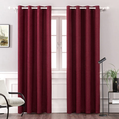 MIULEE Thermal Insulated Linen Curtain for Bedroom Living Room Home Decor Room Darkening Farmhouse Grommet Textured Window Blackout Drape Light Block, 1 Panel W 52 x L 84 Inch Burgundy Red