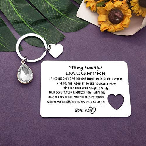 Engraved Wallet Insert Card for Daughter from Mom Inspirational Gifts for Her Women Graduation Birthday Christmas Wedding Gifts for Teens Girls Motivational Gift Encouragement Card Keychain Set Gift