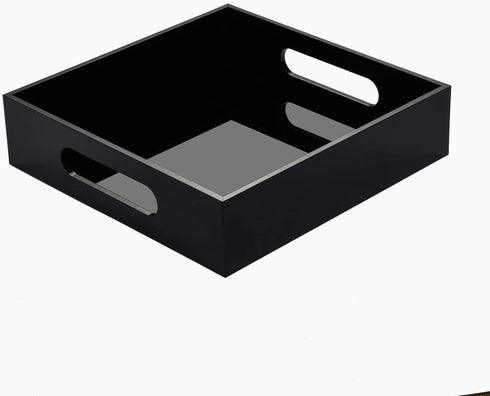 KEVLANG Black Sturdy Acrylic Tray with Handles-8x8 Inch- Countertop Organizer Tray for Kitchen,Bathroom,Office- Storage Box for Cosmetics, Jewelry,Toiletries,Toy,gadgets