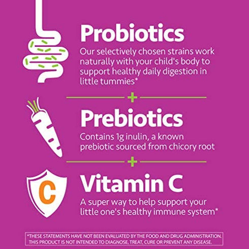 up4 Kids Probiotic Gummies, Digestive and Immune Support with Prebiotics and Vitamin C, Gelatin and Gluten Free, Non-GMO, For Ages 3+, 30 count