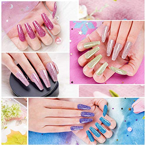 wakaniya Nail Dip Powder Set 12 Colors Glitter Pink Dipping Powder with Nail Brush and Nail File for Women Professional and Beginners Nail Art DIY Salon