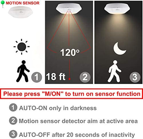 BIGMONAT Battery Operated Shower Light with Motion Sensor Wireless Ceiling Light RF Remote Controlled Through Walls|Brightness Dimmable and Timer Setting Indoor Lighting,Wireless Shower Light