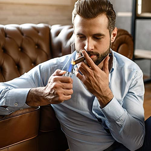 Torch Lighter, Butane Refillable Triple Jet Flame Adjustable Windproof Lighter with Puncher, Cigar Cutter and Lighter Set, Gifts for Men- Butane Gas Not Included