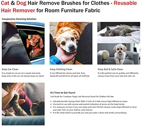 Lint Brush, Lint Remover for Clothes, Pet Hair Remover Lint Brushes for Clothes, Reusable 2-Pack Fur Remover Cat Dog Hair Remover Pet Hair Remover for Couch Clothing Furniture