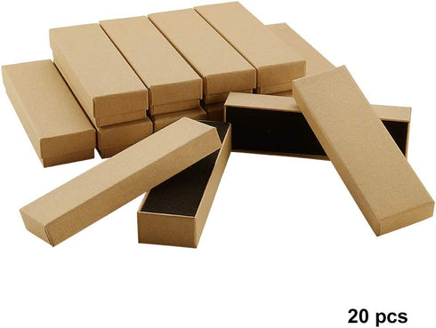 PH PandaHall 20 Pack Necklace Bracelet Kraft Box, Rectangle Cardboard Watch Jewelry Gift Boxes with Sponge for Pendants Birthday Christmas Valentines Wedding Engagement Anniversaries, 1.6x5.2x1 Inch