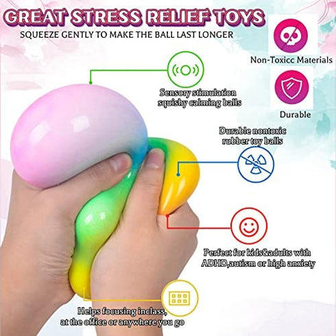 Color Changing Stress Balls for Kids - 4 Pack Squishy Stress Balls Fidget Toys Needohball Stress Balls Bulk Mini Rainbow nee doh Stress Ball Pack Sensory Stress and Anxiety Relief Squeeze Toys