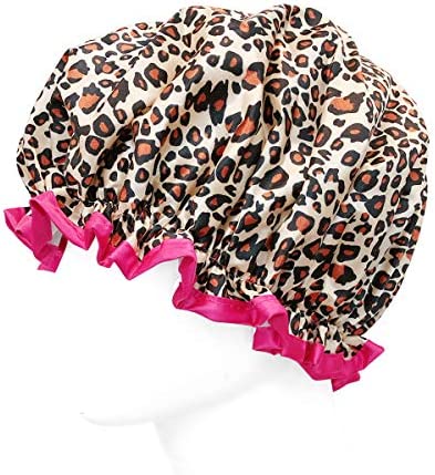 allydrew Reusable Women's Waterproof Shower Caps for Long Hair, Leopard