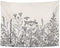 Emvency Tapestry Floral Border Herbs and Wild Flowers Botanical Engraving Style Black and White Home Decor Wall Hanging 60" x 80" Inches Print for Living Room Bedroom Dorm