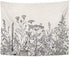 Emvency Tapestry Floral Border Herbs and Wild Flowers Botanical Engraving Style Black and White Home Decor Wall Hanging 60" x 80" Inches Print for Living Room Bedroom Dorm