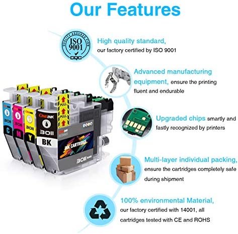 ONEINK Compatible Replacement for Brother LC3011 Ink Cartridges(Upgraded Chips) , Work with Brother MFC-J491DW MFC-J497DW MFC-J690DW MFC-J895DW Printer, 4 Packs(Black/Cyan/Magenta/Yellow)