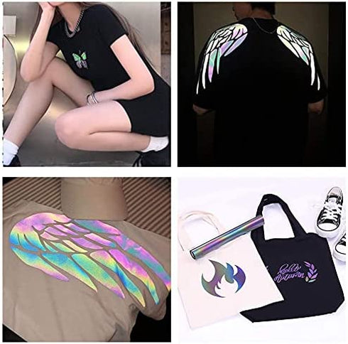 KEGUMINGX HTV Rainbow Reflective Rainbow Iron on Vinyl Heat Transfer Vinyl 12 inch x 8 feet Iron-on Transfers Vinyl DIY Design Heat Press Machine for T Shirts Cricut & Silhouette Cameo(Rainbow htv)