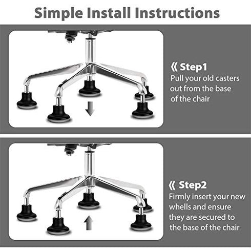 uvce Bell Glides Replacement Office Chair Swivel Caster Wheels to Fixed Stationary Castors, Short Profile with Separate Self Adhesive Felt Pads Black 5pcs