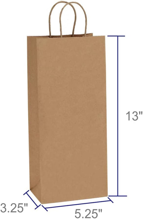 BagDream Kraft Paper Bags 5.25x3.25x13 Inches 50Pcs Wine Bags Paper Gift Bags Kraft Bags Retail Bags Brown Paper Wine Bags with Handles Bulk