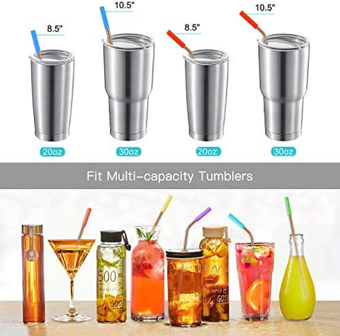 StrawExpert 16 Pack Rose Gold Reusable Metal Straws with Silicone Tip & Travel Case & Cleaning Brush,Long Stainless Steel Straws Drinking Straw for 20 and 30 oz Tumbler