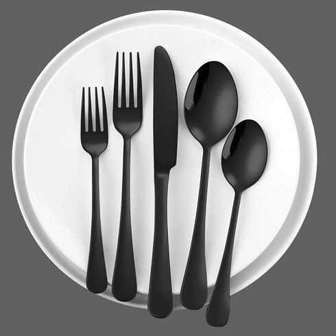 Black Silverware Set, Aisoso 20 Piece Stainless Steel Flatware Cutlery Set Service for 4, Include Knife Fork Spoon, Stylish Mirror Finish, Dishwasher Safe Perfect for Home Kitchen Restaurant