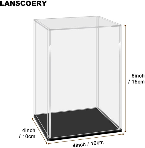 LANSCOERY Clear Acrylic Display Case Assemble Countertop Box Cube Organizer Stand Dustproof Protection Showcase for Action Figures Toys Collectibles (4x4x6inch; 10x10x15cm)