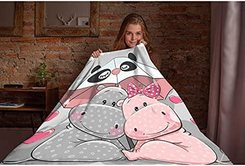 Nagasena Hippos with Umbrellas Fluffy Blanket Warm Bed Throws for Sofa and Pet,Ultra Luxurious Warm and Cozy for All Seasons 40"X30" XSmall for Pets/Toddler