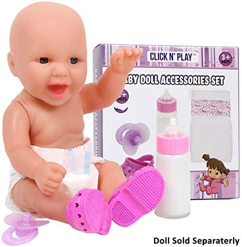 Click N' Play Baby Girl Doll Caring and Feeding Accessories Set (Doll not Included), Pink