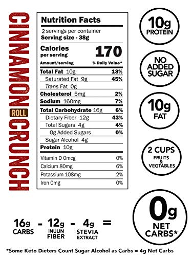 Better Than Good Sweet Keto, Gluten-Free Cinnamon Roll Crunch Protein Puffs (8oz Bag) - Paleo, Low Sugar, Low Calorie, Diabetic Friendly Snacks | 10g Protein & 2 Servings of Fruits & Veggies