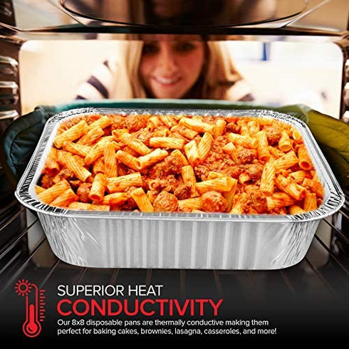 8x8 Foil Pans with Lids (10 Pack) 8 Inch Square Aluminum Pans with Covers - Foil Pans and Foil Lids - Disposable Food Containers Great for Baking Cake, Cooking, Heating, Storing, Prepping Food