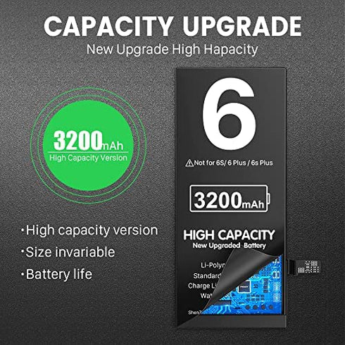 3200mAh Battery for iPhone 6 Replacement, (2022 New Version) Li-ion Batteria for A1549 A1586 A1589 with Full Set Repair Tool Kit Adhesive Instructions
