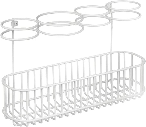 mDesign Metal Wire Cabinet/Wall Mount Hair Care & Styling Tool Organizer - Bathroom Storage Basket for Hair Dryer, Flat Iron, Curling Wand, Hair Straightener, Brushes - Holds Hot Tools - White