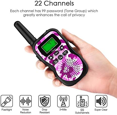 Huaker Kids Walkie Talkies,3 Pack 22 Channels 2 Way Radio Toy with Flashlight and LCD Screen,3 Miles Range Walkie Talkies for Kids Outside Adventures, Camping, Hiking