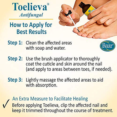 Baar Products - Toelieva Antifungal Liquid Solution - 25% Undecylenic Acid, Organic Olive Oil, Grapefruit Seed Extract - Maximum Strength - Fights Fungus Under & Around Toenails - 2 oz