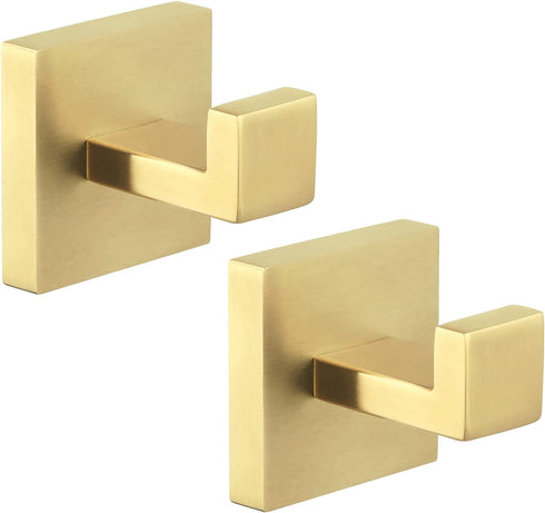 Bathroom Towel Hook 2 PCS, Angle Simple SUS304 Stainless Steel Shower Towel Holder, Coat Bathrobe Hanger, Square Robe Hook, Wall Mount, Brushed Gold