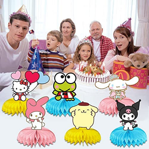 6Pcs Kitty, Kuromi, Keroppi Birthday Party Supplies, Kawaii Sanrio Theme Party Centerpieces, 3D Double Side Table Toppers, Cake Toppers, My Melody Birthday Decorations for Girls and Boys Baby Show