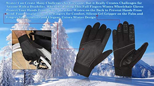Rebo Wheelchair Disability Mobility Full Finger Gloves Breathable and Non-Slip Material for Good Grip Lightweight Adjustable Strap for Men and Women (Medium)