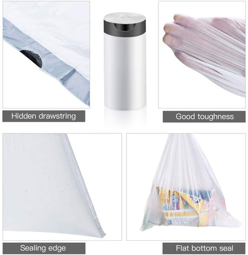 2 Gallon Drawstring Trash Bags,Small Kitchen Garbage Bags Strong Small Trash Bag for Kitchen Bathroom Bedroom Office,,200 Counts White