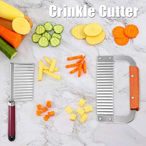 2 Pieces Crinkle Cutters for Vegetable Potatoes Fries Stainless Steel Wavy Slicers Kitchen Crinkle Cutter Knife Chipper Salad Chopping Cucumber Carrot Fruit