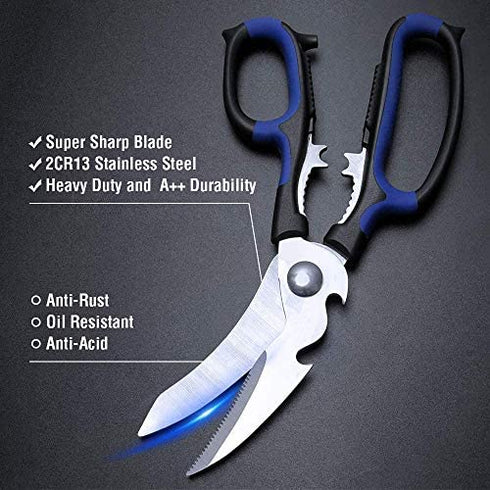 Latest 2020 Heavy Duty Kitchen Shears with Unique Curve Blade, No Rust Cooking Knives Multi-purpose Scissors for Turkey Poultry Chicken Meat Bone Nuts Cardboard