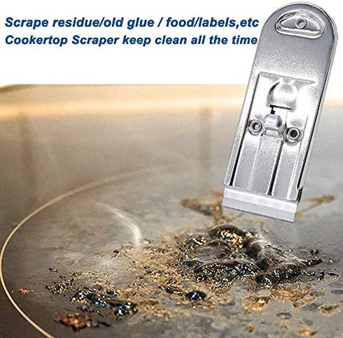 WEKOIL Razor Blades Metal Scraper Tool Pull Push Glass Scraper Stove Top Scraper Window Ceramic Scraper with10 PCS Single Edge Replacement Scraper Blades Removing Decal Label Residue Sticker,Silver