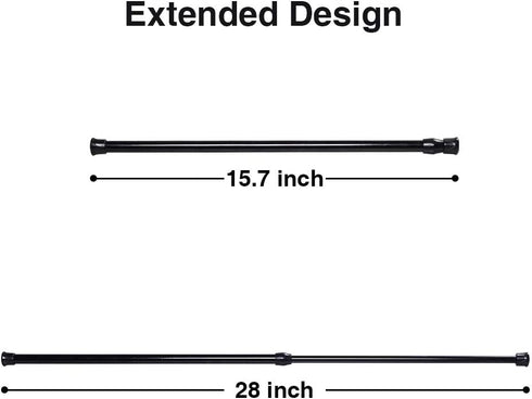 6 Pack Spring Tension Curtain Rod Adjustable Length for Kitchen, Bathroom, Cupboard, Wardrobe, Window, Bookshelf DIY Projects (Black - 6 Pack,15.7" to 28" Adjustable)