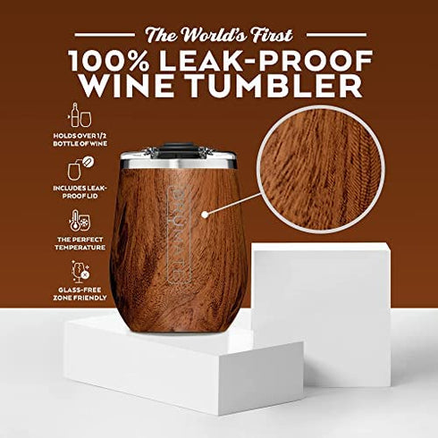 BrüMate Uncork'd XL MÜV - 100% Leak-Proof 14oz Insulated Wine Tumbler with Lid - Vacuum Insulated Stainless Steel Wine Glass - Perfect For Travel & Outdoors (Walnut)