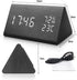 Everwood Wooden Digital Alarm Clock with Electronic LED Time Display, Humidity & Temperature Detect for Bedroom, Bedside (Black Triangle)