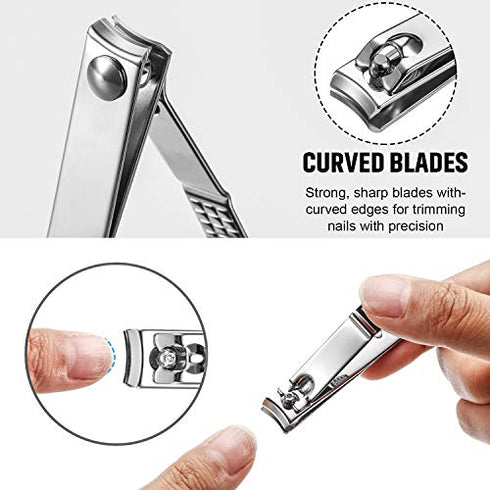 12 Pieces Stainless Steel Nail Clipper Bulk Pack Set Silver Nail Cutter Fingernails and Toenail Clipper Cutter for Women Men