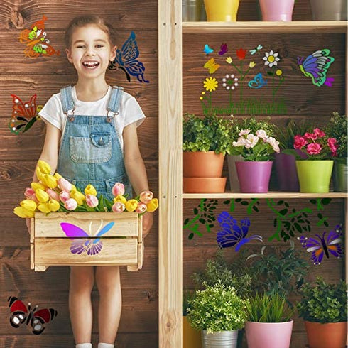 6 Pieces Butterfly Painting Stencils Dandelion Flowers Stencil Butterfly Reusable Mylar Template Stencils with Metal Open Ring for Painting on Wood Wall Home Decor DIY Crafts