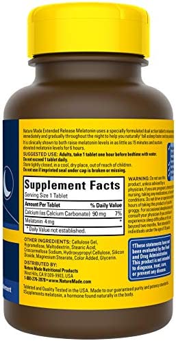 Nature Made Melatonin 4 mg Extended Release Tablets, Dietary Supplement for Restful Sleep, 90 Count, 90 Day Supply