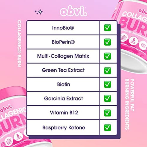 Obvi Collagen Burn, Collagenic Fat Burner, Thermogenic Fat Burner for Weight Loss, Weight Management, Boost Energy and Focus, Youthful Skin and Hair (30 Servings,120 Capsules)