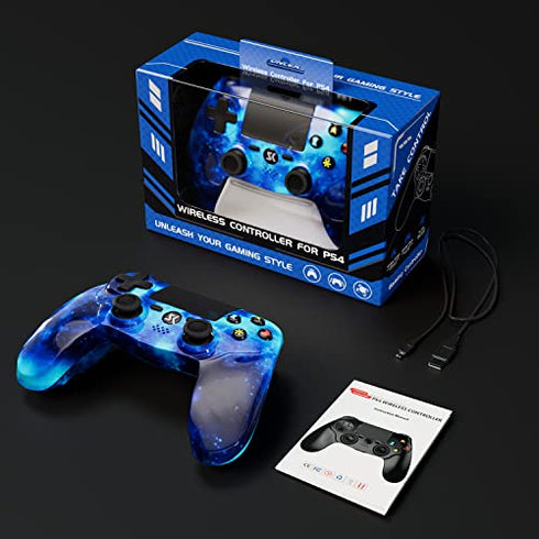 Kujian Wireless Controller for PS4, Blue Galaxy Style High Performance PS-4 Remote Controller for PlayStation 4/Pro/Slim/PC with Dual Vibration, Audio Function, USB Cable